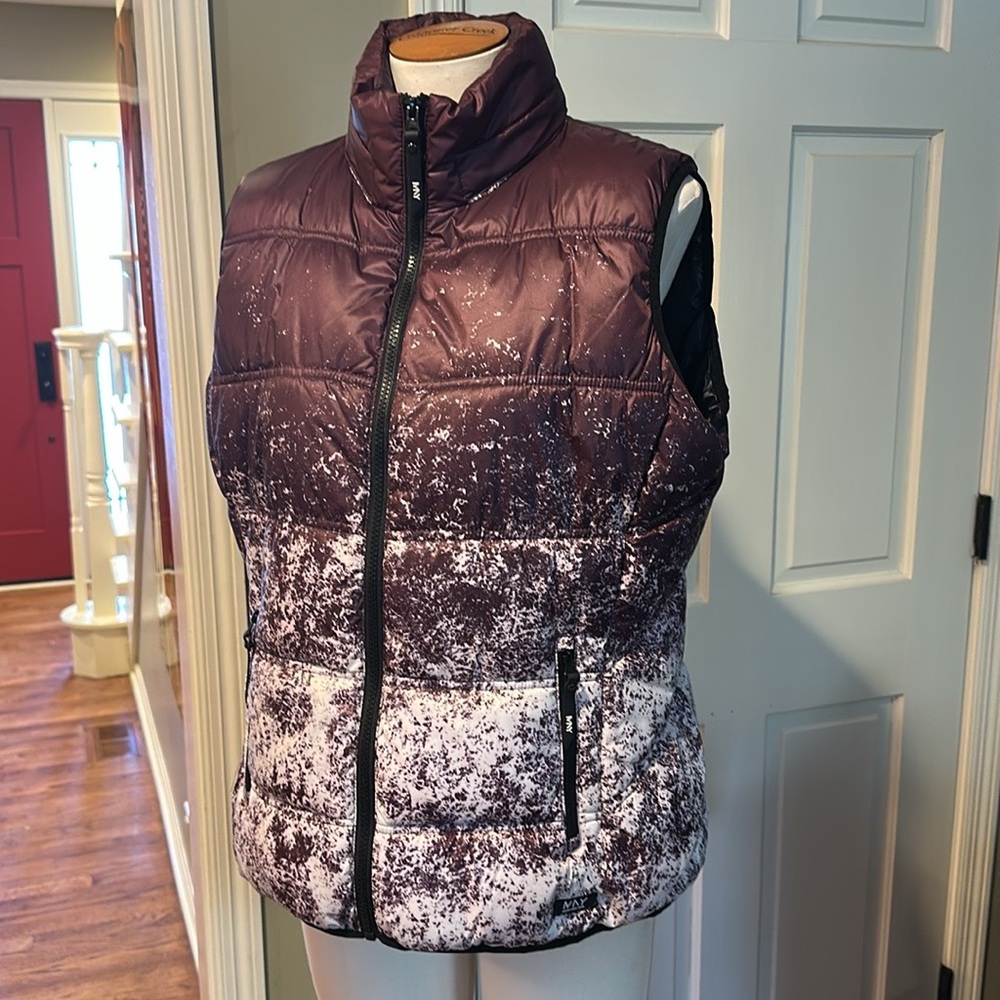 EUC ❄️ Marc New York Puffer Vest Sz Large Snow Ski Purple Black White hood - Picture 2 of 11
